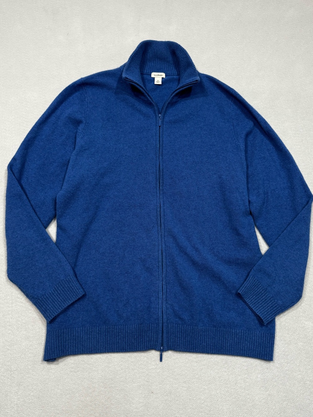 Women’s 100% Cashmere L.L. Bean Full-Zip Mock Neck Cardigan Sweater Royal Blue
